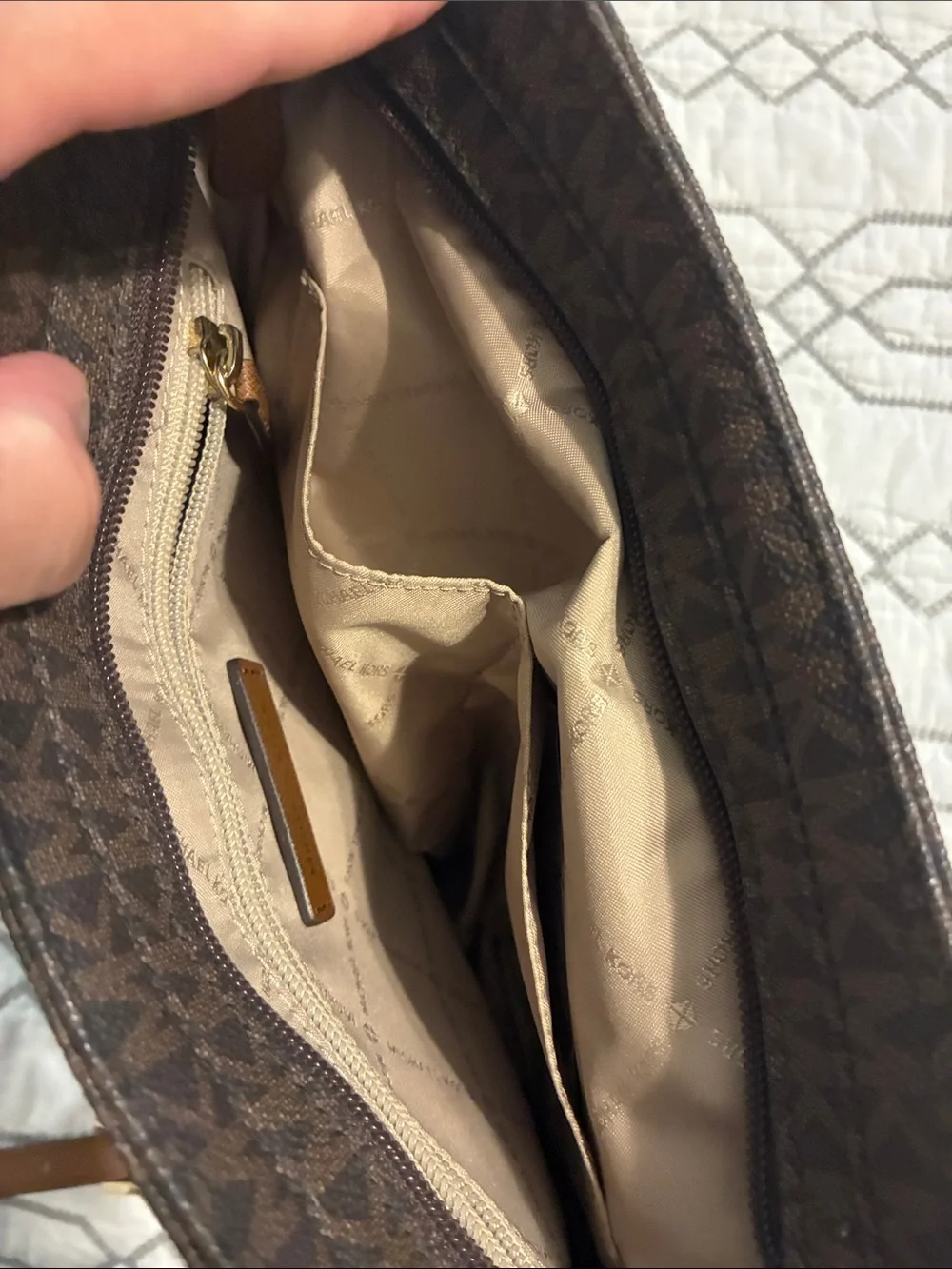 NWOT!!! Michael Kors Dark Brown Monogram Crossbody with Gold Charm